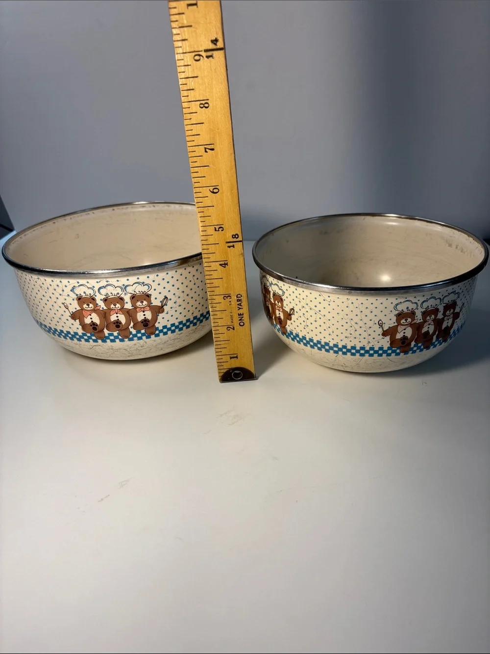 Vintage Cream Teddy Bear Pattern Mixing Bowls - Set of 2 -GB1sku